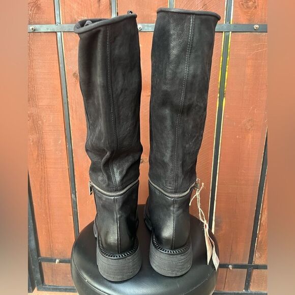 New A.S.98 Larrie Lug Sole Knee High Zip Black Boots Size 40EU/9-9.5US - Picture 5 of 7